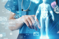 Nurse with futuristic health care images